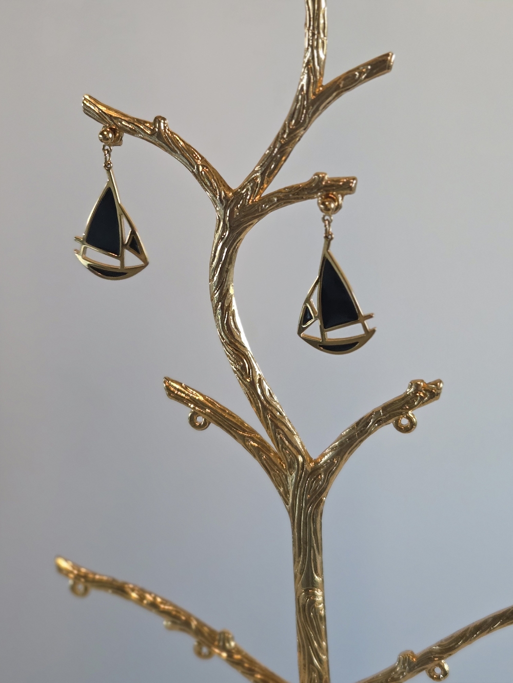 Gold Sailboat Drop Earrings in Black and Gold